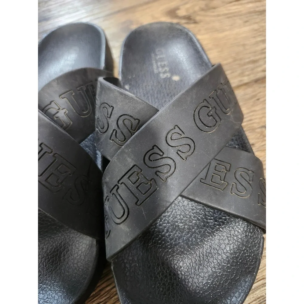 Guess Los Angeles Mens Black Crisscross Logo Slide Sandals Slip On Shoes